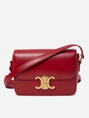 Celine 2019 Red Calfskin Teen Triomphe Shoulder Bag